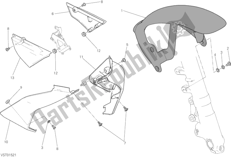 All parts for the Half Fairing of the Ducati Scrambler Sixty2 Thailand 400 2016